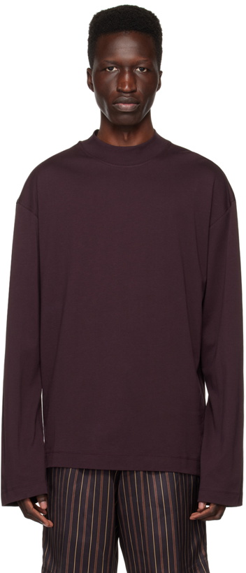 Photo: Dries Van Noten Purple Mock Neck Long Sleeve T-Shirt