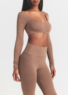 Skims Cropped Ribbed Wool-blend top Light Brown