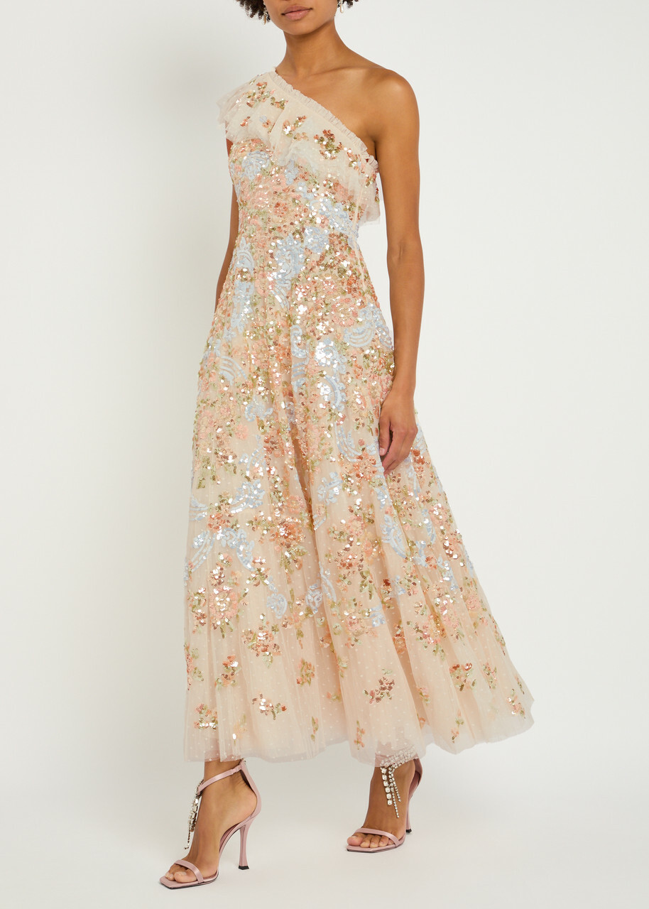 Needle & Thread Baroque Sequin-embellished Tulle Gown Cream
