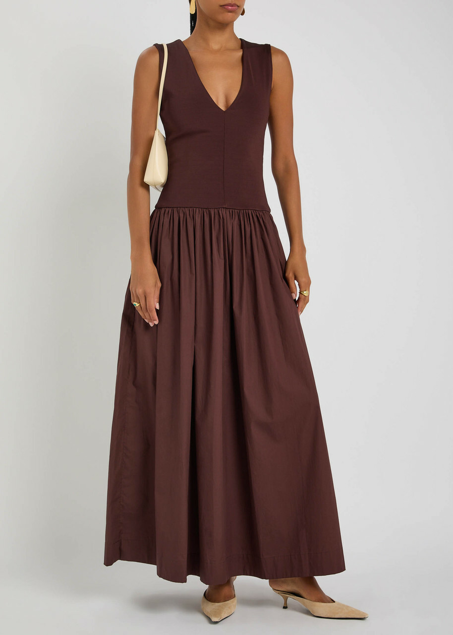 Esse Studios Cotton and Jersey Midi Dress Brown
