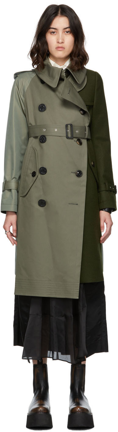 Sacai Wool & Gabardine Trench Coat Sacai