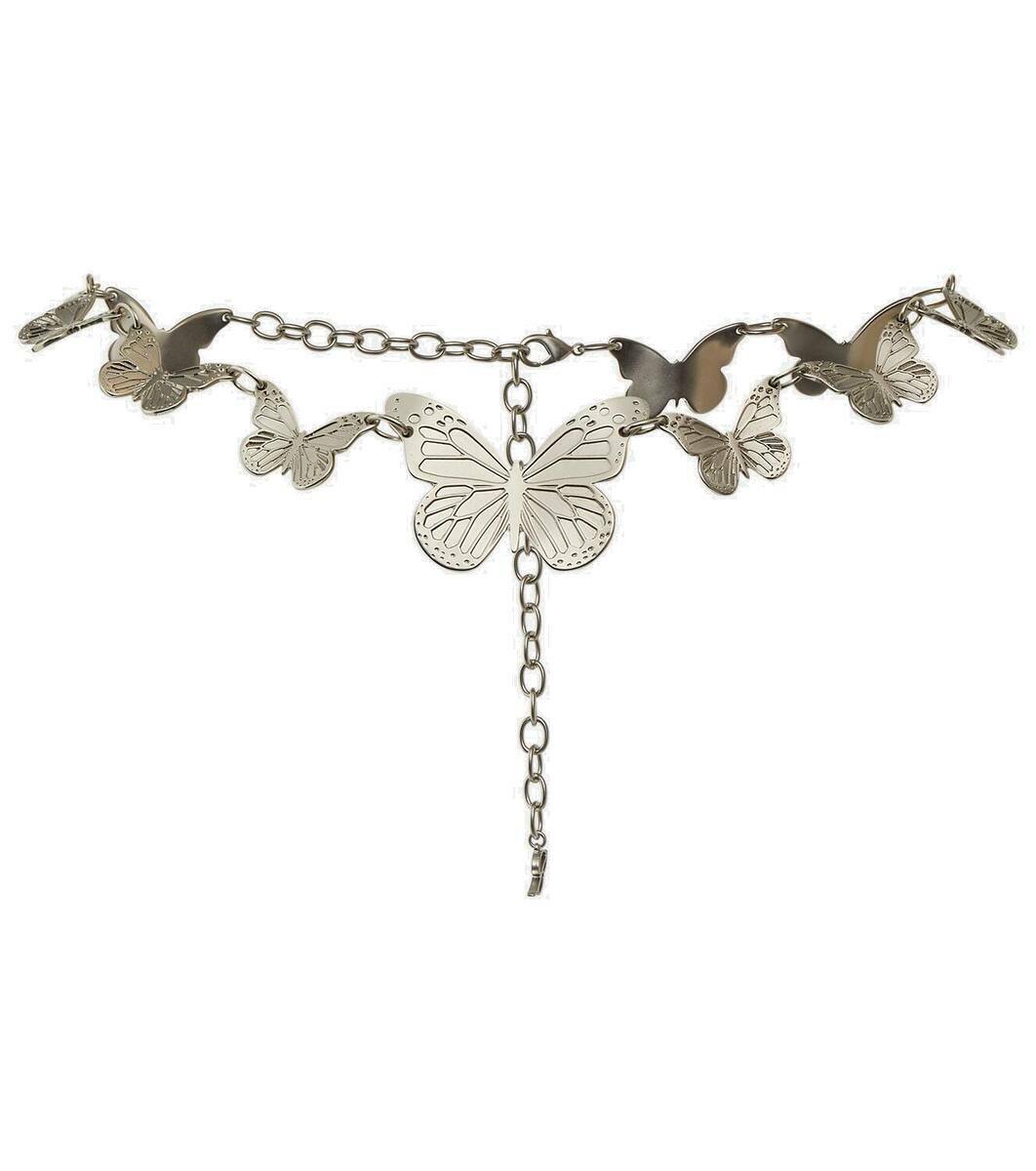 【Blumarine】ローズ embellishedベルト Roses embellished belt in silver - Blumarine | Mytheresa