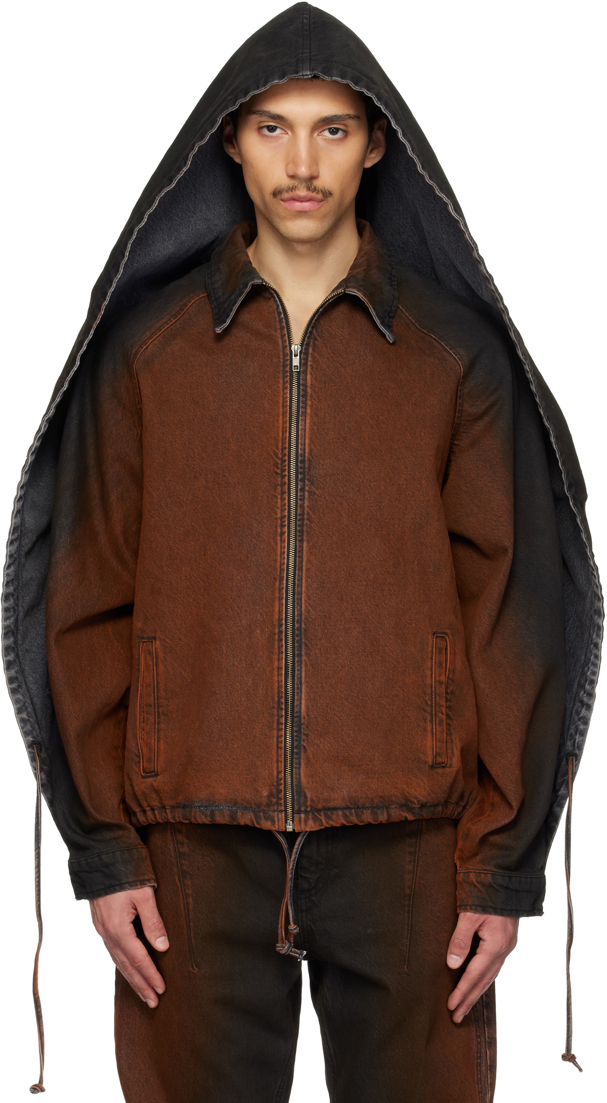 EGONlab Black & Orange Convertible Hooded Denim Jacket