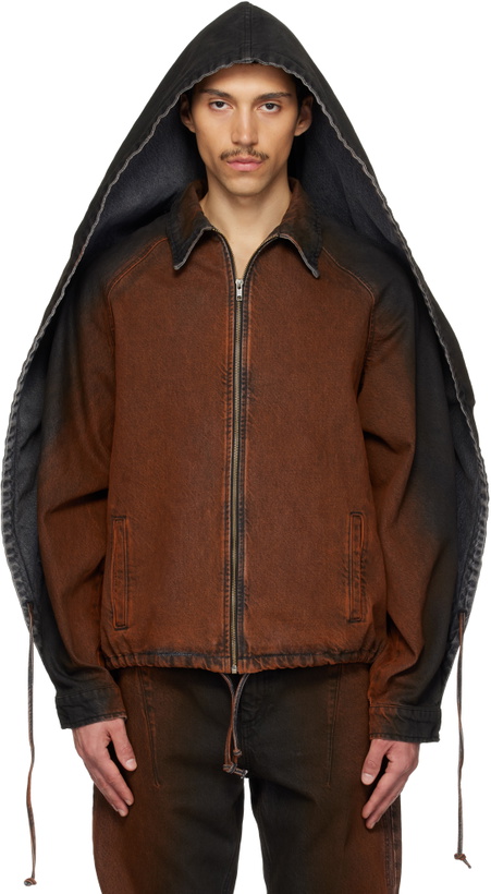 Photo: EGONlab Black & Orange Convertible Hooded Denim Jacket