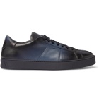 Santoni - Burnished-Leather Sneakers - Blue