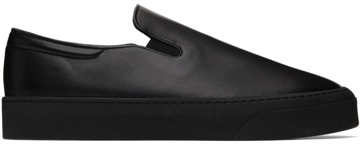 Photo: The Row Black Leather Dean Slip-On Sneakers