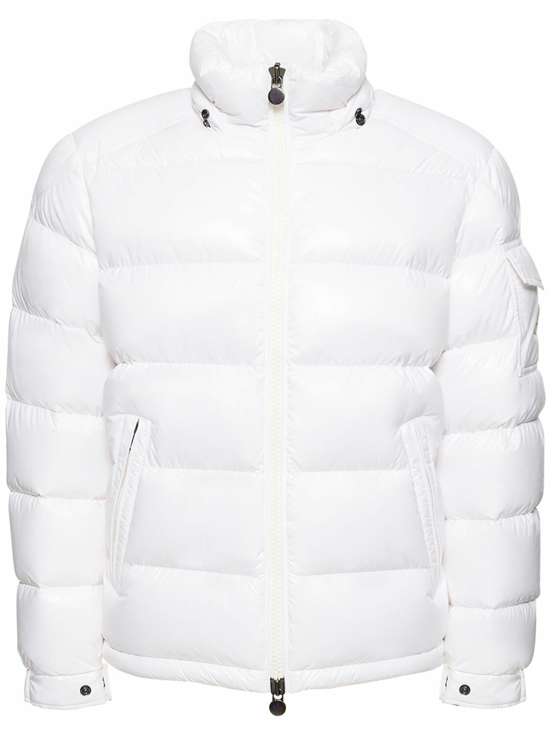 ジャケット Moncler White quilted jacket in nylon Moncler - Quilted Nylon-Panelled Cotton-Jersey Hooded Down
