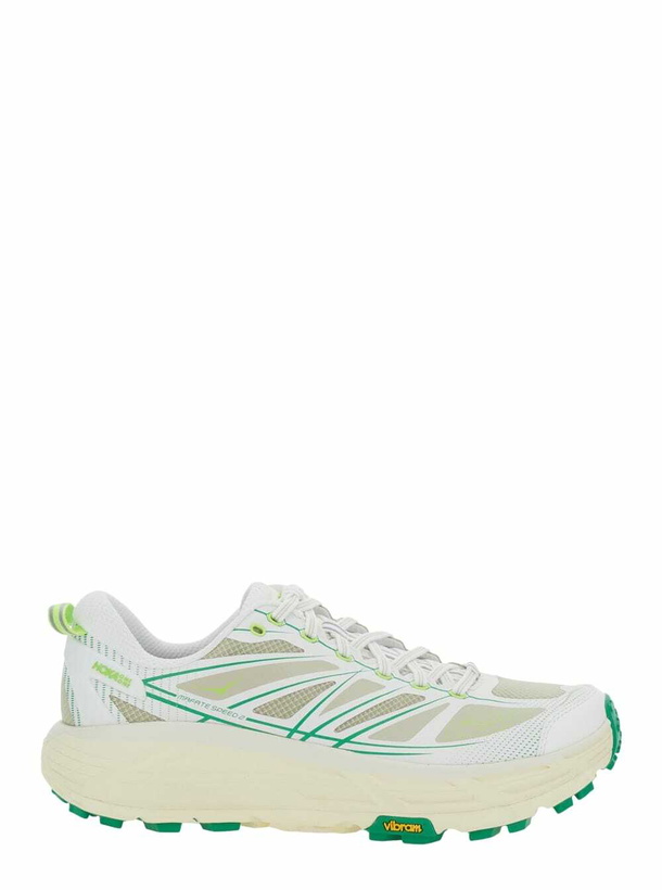 Photo: Hoka mafate Speed 2 White Low Top Sneakers With Logo Patch On The Tongue And Contrasting Pull-tab At The Heel In Tech Fabric Unisex