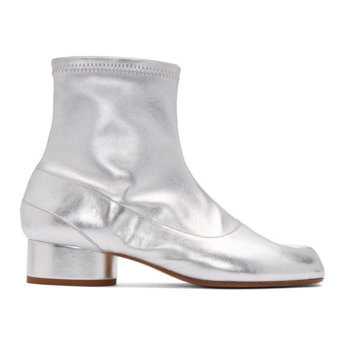 【関税＆送料込み】Maison Margiela Silver Tabi Leather Boot MAISON MARGIELA Tabi split-toe crinkled metallic patent
