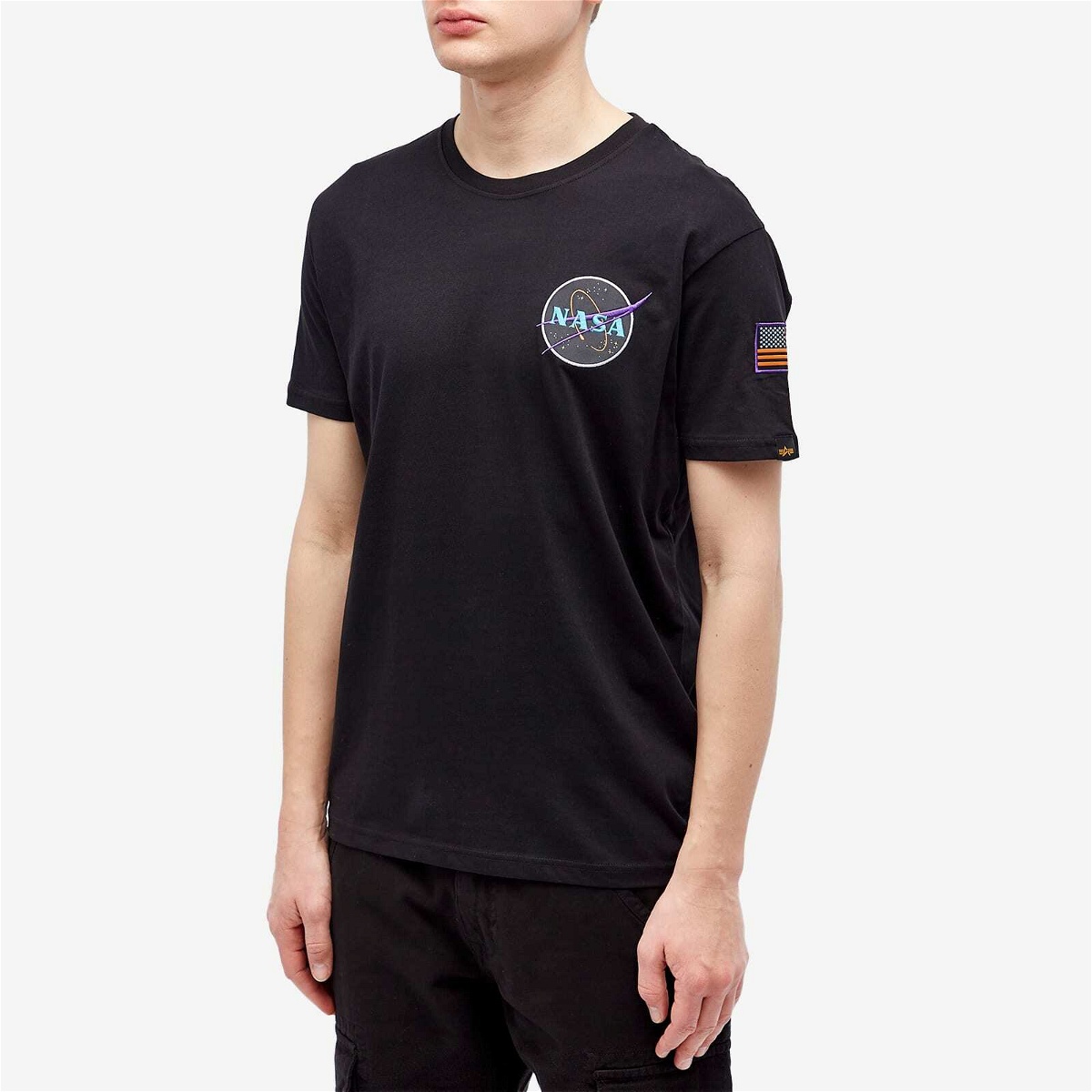 Alpha Industries Men\'s Space Shuttle T-Shirt in Black/Neon Purple Alpha  Industries