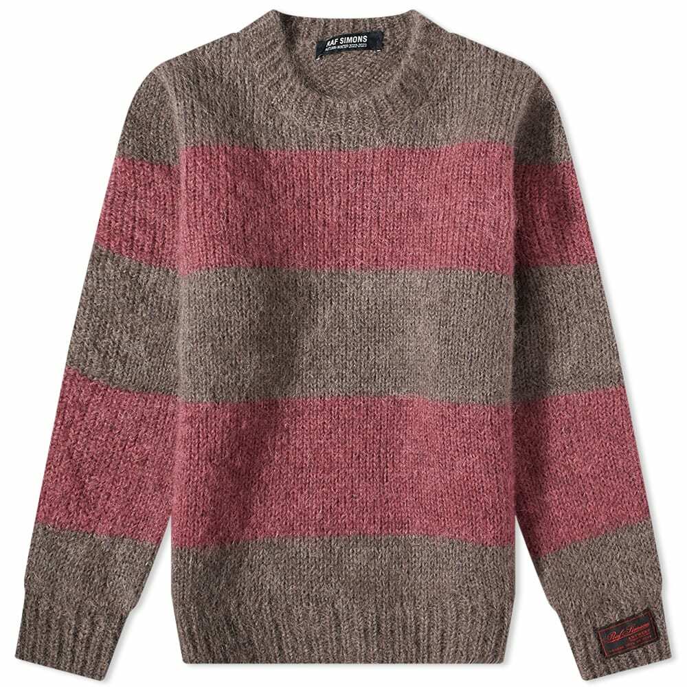 Raf Simons Men's Striped Mohair Crew Knit in Brown/Vintage Violet