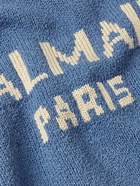 Balmain - Logo-Jacquard Cotton-Blend Sweater - Blue