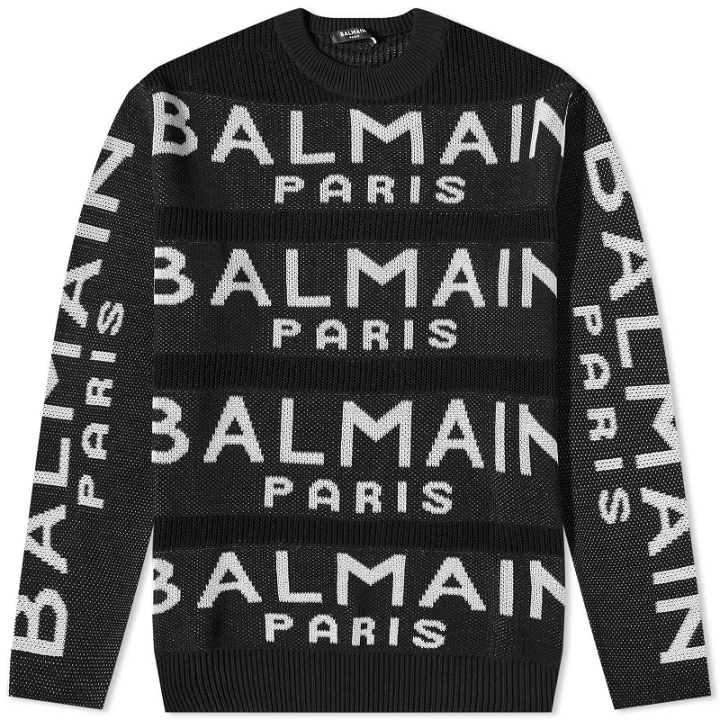 Photo: Balmain Men's All Over Logo Crew Knit in Black/White