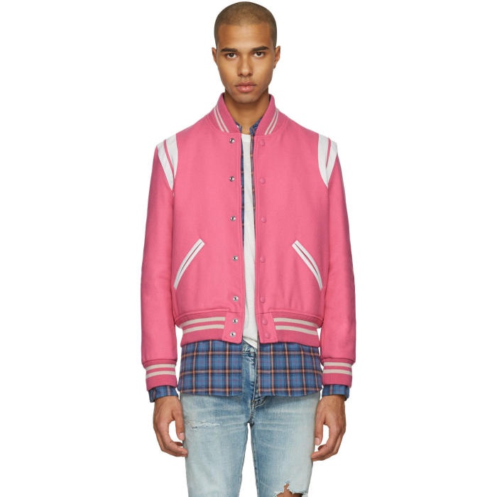 Photo: Saint Laurent Pink Wool Teddy Bomber Jacket