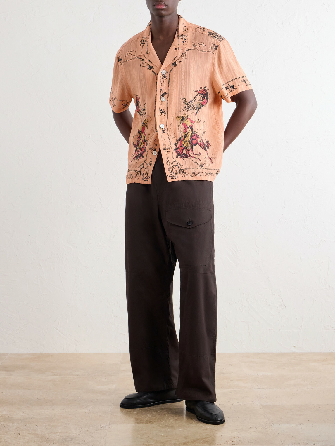 BODE - Bronco Buster Camp-Collar Printed Silk-Jacquard Shirt - Orange