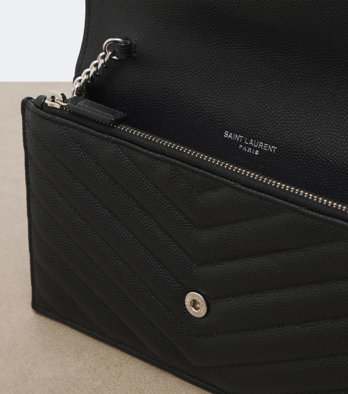 Saint Laurent Cassandre matelassé leather wallet on chain